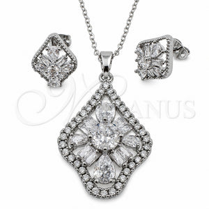 Juego de Arete y Dije de Adulto 10.448.0034 Oro Laminado Blanco, Diseño de Gota y Cluster, con Zirconia Cubica Blanca, Pulido, Rodinado
