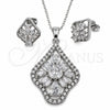 Juego de Arete y Dije de Adulto 10.448.0034 Oro Laminado Blanco, Diseño de Gota y Cluster, con Zirconia Cubica Blanca, Pulido, Rodinado