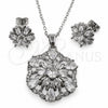 Juego de Arete y Dije de Adulto 10.448.0035 Oro Laminado Blanco, Diseño de Flor y Gota, con Zirconia Cubica Blanca y Micro Pave Blanca, Pulido, Rodinado