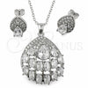 Juego de Arete y Dije de Adulto 10.448.0036 Oro Laminado Blanco, Diseño de Gota y Cluster, con Zirconia Cubica Blanca, Pulido, Rodinado