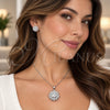 Juego de Arete y Dije de Adulto 10.448.0037 Oro Laminado Blanco, Diseño de Flor y Cluster, con Zirconia Cubica Blanca, Pulido, Rodinado