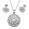 Juego de Arete y Dije de Adulto 10.448.0037 Oro Laminado Blanco, Diseño de Flor y Cluster, con Zirconia Cubica Blanca, Pulido, Rodinado