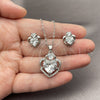 Juego de Arete y Dije de Adulto 10.448.0038 Oro Laminado Blanco, Diseño de Corazón, con Zirconia Cubica Blanca y Micro Pave Blanca, Pulido, Rodinado