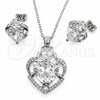 Juego de Arete y Dije de Adulto 10.448.0038 Oro Laminado Blanco, Diseño de Corazón, con Zirconia Cubica Blanca y Micro Pave Blanca, Pulido, Rodinado