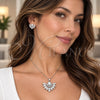 Juego de Arete y Dije de Adulto 10.448.0039 Oro Laminado Blanco, Diseño de Flor y Cluster, con Zirconia Cubica Blanca y Micro Pave Blanca, Pulido, Rodinado