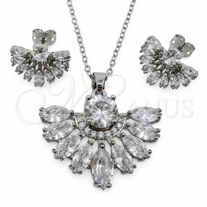 Juego de Arete y Dije de Adulto 10.448.0039 Oro Laminado Blanco, Diseño de Flor y Cluster, con Zirconia Cubica Blanca y Micro Pave Blanca, Pulido, Rodinado