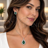 Juego de Arete y Dije de Adulto 10.448.0041 Oro Laminado Blanco, Diseño de Gota y Cluster, con Zirconia Cubica Verde y Blanca, Pulido, Rodinado