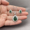 Juego de Arete y Dije de Adulto 10.448.0041 Oro Laminado Blanco, Diseño de Gota y Cluster, con Zirconia Cubica Verde y Blanca, Pulido, Rodinado