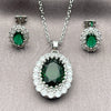 Juego de Arete y Dije de Adulto 10.448.0042 Oro Laminado Blanco, Diseño de Cluster, con Zirconia Cubica Verde y Blanca, Pulido, Rodinado