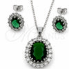 Juego de Arete y Dije de Adulto 10.448.0042 Oro Laminado Blanco, Diseño de Cluster, con Zirconia Cubica Verde y Blanca, Pulido, Rodinado