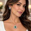 Juego de Arete y Dije de Adulto 10.448.0011.2 Oro Laminado Blanco, Diseño de Cluster y Baguette, con Zirconia Cubica Verde y Blanca, Pulido, Rodinado