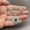 Juego de Arete y Dije de Adulto 10.448.0011.2 Oro Laminado Blanco, Diseño de Cluster y Baguette, con Zirconia Cubica Verde y Blanca, Pulido, Rodinado