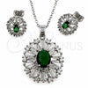 Juego de Arete y Dije de Adulto 10.448.0011.2 Oro Laminado Blanco, Diseño de Cluster y Baguette, con Zirconia Cubica Verde y Blanca, Pulido, Rodinado