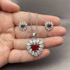Juego de Arete y Dije de Adulto 10.448.0043 Oro Laminado Blanco, Diseño de Corazón y Cluster, con Zirconia Cubica Granate y Blanca, Pulido, Rodinado