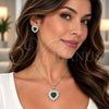 Juego de Arete y Dije de Adulto 10.448.0043.1 Oro Laminado Blanco, Diseño de Corazón y Cluster, con Zirconia Cubica Verde y Blanca, Pulido, Rodinado