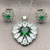 Juego de Arete y Dije de Adulto 10.448.0043.1 Oro Laminado Blanco, Diseño de Corazón y Cluster, con Zirconia Cubica Verde y Blanca, Pulido, Rodinado