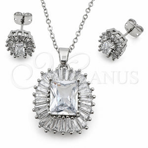Juego de Arete y Dije de Adulto 10.448.0044 Oro Laminado Blanco, Diseño de Cluster y Baguette, con Zirconia Cubica Blanca, Pulido, Rodinado