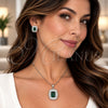 Juego de Arete y Dije de Adulto 10.448.0044.1 Oro Laminado Blanco, Diseño de Cluster y Baguette, con Zirconia Cubica Verde y Blanca, Pulido, Rodinado
