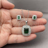 Juego de Arete y Dije de Adulto 10.448.0044.1 Oro Laminado Blanco, Diseño de Cluster y Baguette, con Zirconia Cubica Verde y Blanca, Pulido, Rodinado