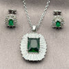 Juego de Arete y Dije de Adulto 10.448.0044.1 Oro Laminado Blanco, Diseño de Cluster y Baguette, con Zirconia Cubica Verde y Blanca, Pulido, Rodinado