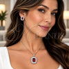 Juego de Arete y Dije de Adulto 10.448.0044.2 Oro Laminado Blanco, Diseño de Cluster y Baguette, con Zirconia Cubica Granate y Blanca, Pulido, Rodinado
