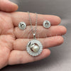 Juego de Arete y Dije de Adulto 10.448.0046 Oro Laminado Blanco, Diseño de Baguette y Oja, con Zirconia Cubica Blanca y Perla Marfil, Pulido, Rodinado