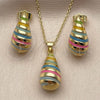 Juego de Arete y Dije de Adulto 10.312.0001 Oro Laminado, Diseño de Gota, Esmaltado Multicolor, Tono Dorado