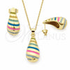 Juego de Arete y Dije de Adulto 10.312.0001 Oro Laminado, Diseño de Gota, Esmaltado Multicolor, Tono Dorado