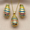 Juego de Arete y Dije de Adulto 10.312.0002 Oro Laminado, Diseño de Gota, Esmaltado Multicolor, Tono Dorado