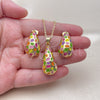 Juego de Arete y Dije de Adulto 10.312.0004 Oro Laminado, Diseño de Gota, Esmaltado Multicolor, Tono Dorado