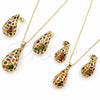 Juego de Arete y Dije de Adulto 10.312.0004 Oro Laminado, Diseño de Gota, Esmaltado Multicolor, Tono Dorado