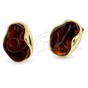 Arete Dormilona 02.60.0181 Oro Laminado, Resinado Marron, Tono Dorado