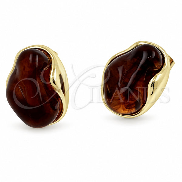 Arete Dormilona 02.60.0181 Oro Laminado, Resinado Marron, Tono Dorado