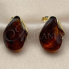 Arete Dormilona 02.60.0182 Oro Laminado, Diseño de Gota, Resinado Marron, Tono Dorado