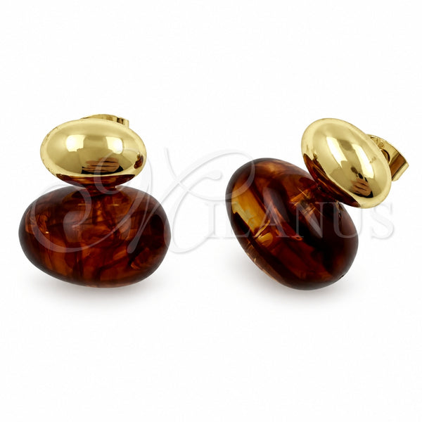 Arete Dormilona 02.60.0184 Oro Laminado, Resinado Marron, Tono Dorado