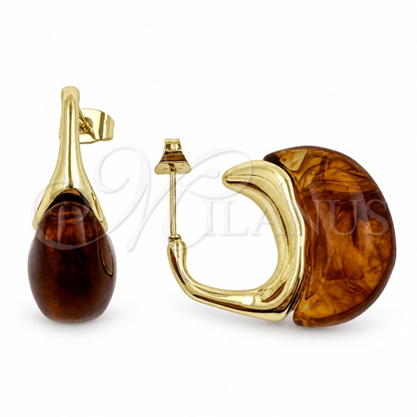Argolla Mediana 02.60.0190.20 Oro Laminado, Resinado Marron, Tono Dorado