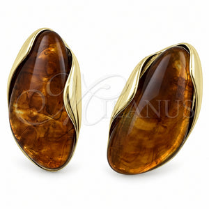 Arete Dormilona 02.60.0196 Oro Laminado, Resinado Marron, Tono Dorado