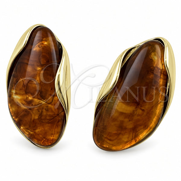 Arete Dormilona 02.60.0196 Oro Laminado, Resinado Marron, Tono Dorado