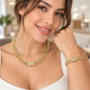 Collar y Pulsera 06.60.0009.20 Oro Laminado, Diseño de Miami Cubana, con Micro Pave Blanca, Diamantado, Tono Dorado