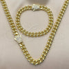 Collar y Pulsera 06.60.0009.20 Oro Laminado, Diseño de Miami Cubana, con Micro Pave Blanca, Diamantado, Tono Dorado