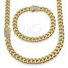 Collar y Pulsera 06.60.0009.20 Oro Laminado, Diseño de Miami Cubana, con Micro Pave Blanca, Diamantado, Tono Dorado