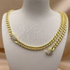 Collar y Pulsera 06.60.0010.20 Oro Laminado, Diseño de Miami Cubana, con Zirconia Cubica Blanca, Pulido, Tono Dorado