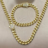 Collar y Pulsera 06.60.0010.20 Oro Laminado, Diseño de Miami Cubana, con Zirconia Cubica Blanca, Pulido, Tono Dorado