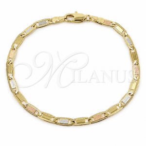Pulsera Básica 04.213.0384.07 Oro Laminado, Diseño de Mariner, Pulido, Tres Tonos (Grosor 03.8 MM, 8 Pulgadas de Largo)