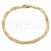 Pulsera Básica 04.213.0384.07 Oro Laminado, Diseño de Mariner, Pulido, Tres Tonos (Grosor 03.8 MM, 8 Pulgadas de Largo)