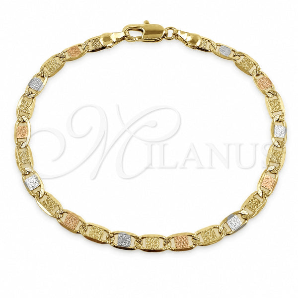 Pulsera Básica 04.213.0385.07 Oro Laminado, Diseño de Mariner, Diamantado, Tres Tonos (Grosor 04 MM, 8 Pulgadas de Largo)