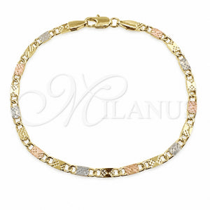 Pulsera Básica 04.213.0386.07 Oro Laminado, Diseño de Mariner, Pulido, Tres Tonos (Grosor 02.8 MM, 8 Pulgadas de Largo)