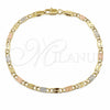 Pulsera Básica 04.213.0386.07 Oro Laminado, Diseño de Mariner, Pulido, Tres Tonos (Grosor 02.8 MM, 8 Pulgadas de Largo)