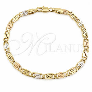 Pulsera Elegante 04.213.0387.08 Oro Laminado, Pulido, Tres Tonos (Grosor 04.2 MM, 8 Pulgadas de Largo)