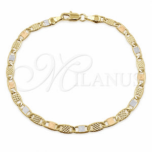 Pulsera Básica 04.213.0388.07 Oro Laminado, Diseño de Mariner, Pulido, Tres Tonos (Grosor 04 MM, 8 Pulgadas de Largo)